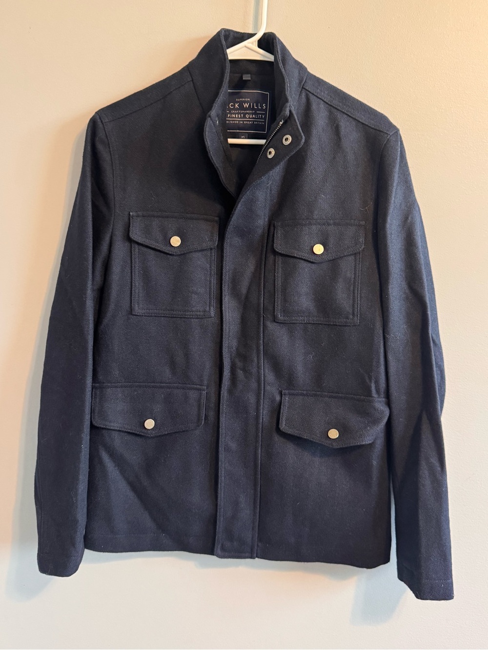 Jack Wills Wool Blend Field Jacket Navy Blue XS Military Utility Coat
